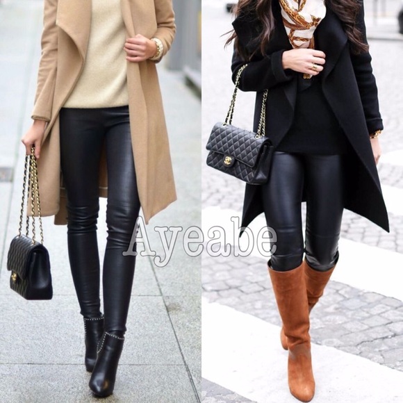 Matte Black slick faux leather leggings - Picture 5 of 5